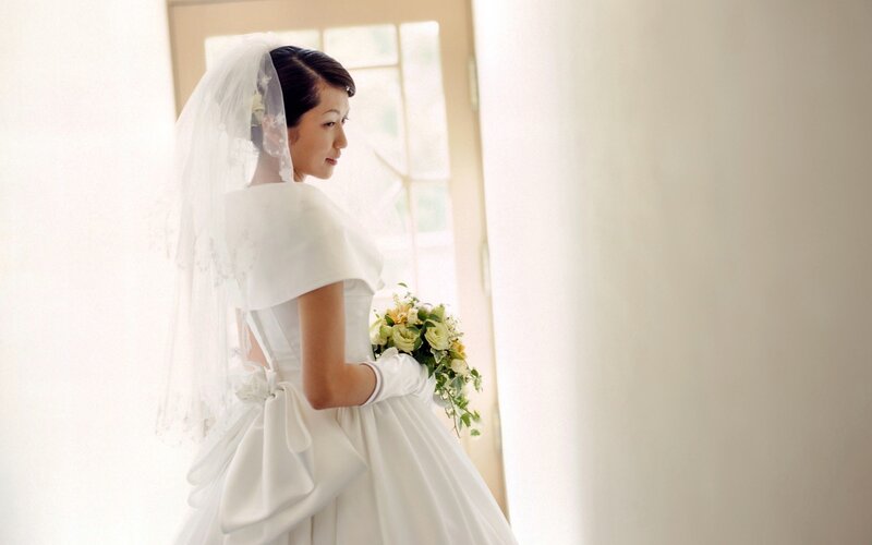 Bride Holding Bouquet — White, Serene, Morning, Photograph, Veil, Gloves