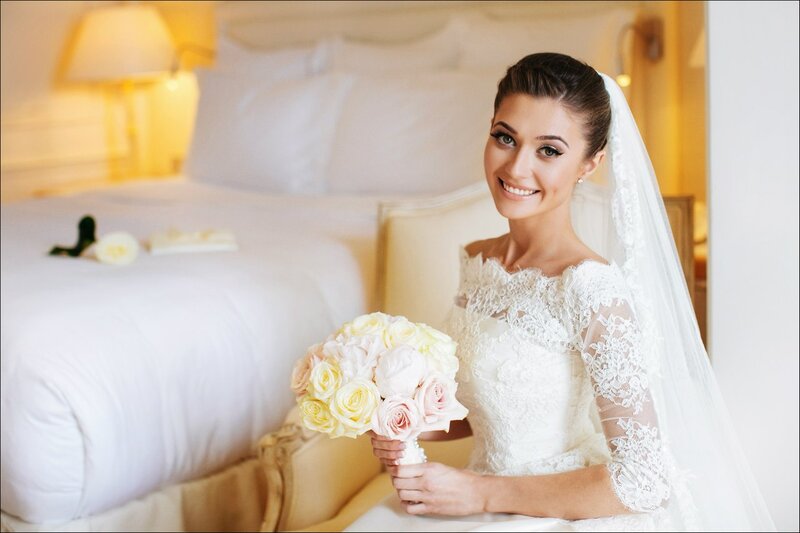 Bride Holding Bouquet — White, Serene, Morning, Photograph, Veil