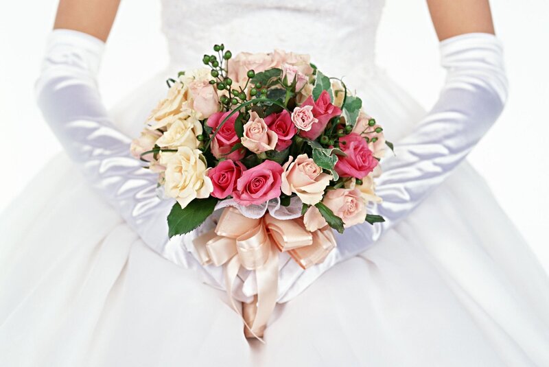 Bride Holding Bouquet — White, Serene, Photograph, Flowers, Gloves