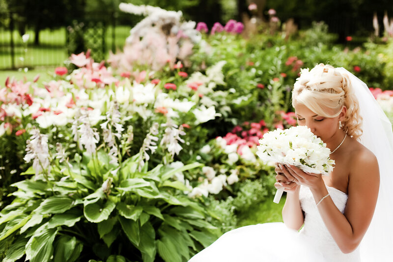 Bride Holding Bouquet — White