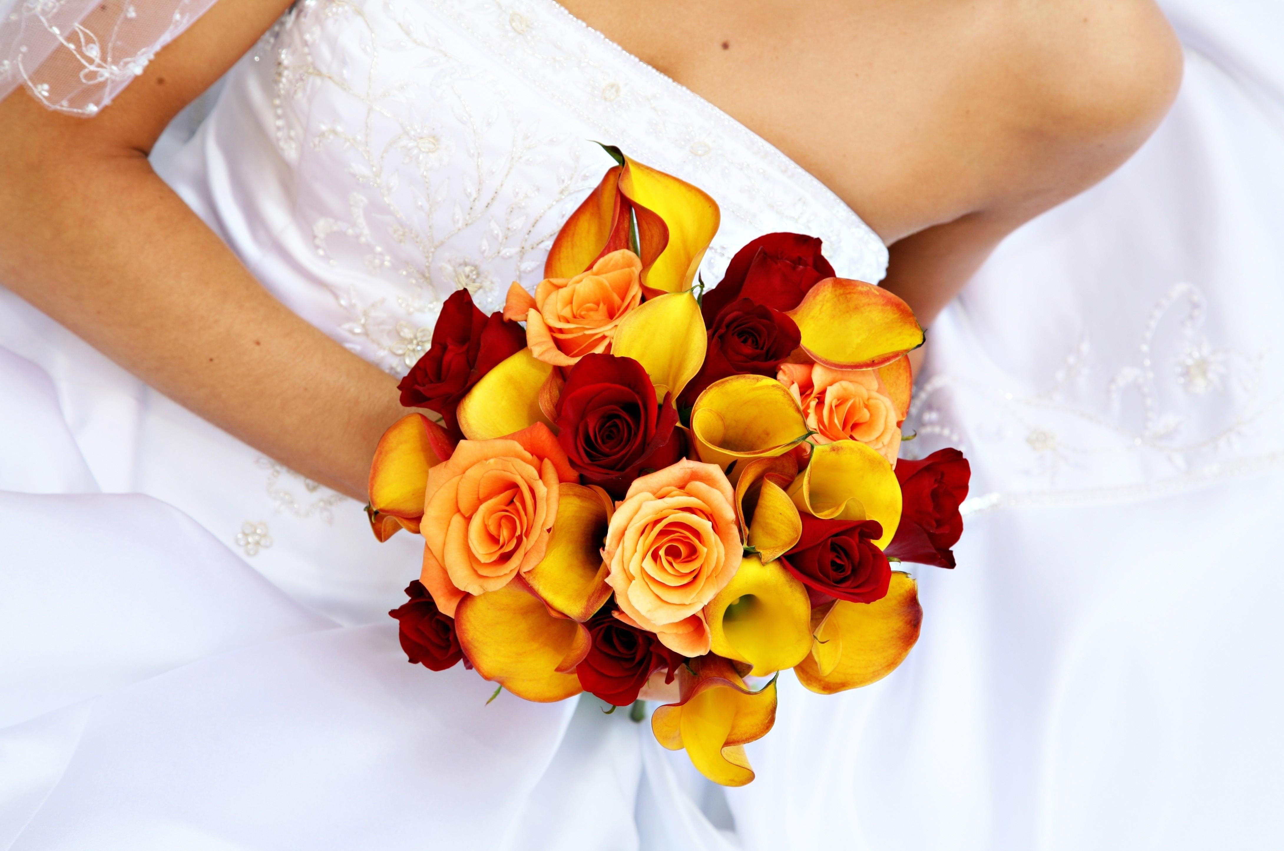 Bride holding floral bouquet