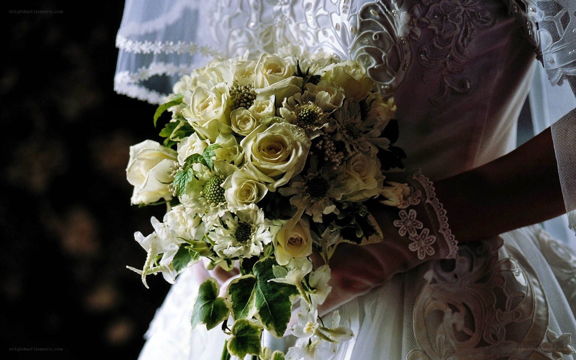 Bride holding wedding bouquet