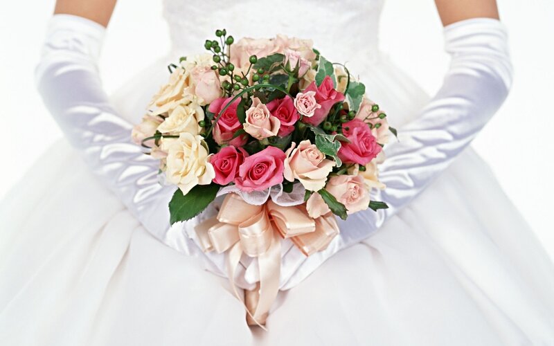 Bride holding wedding bouquet