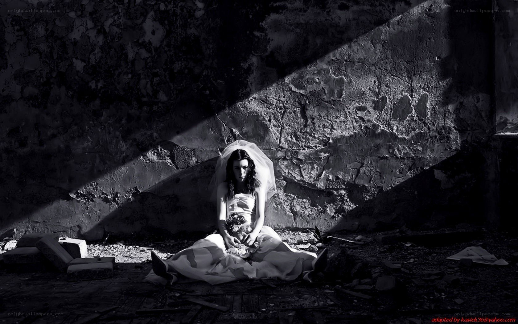 bride in abandoned building