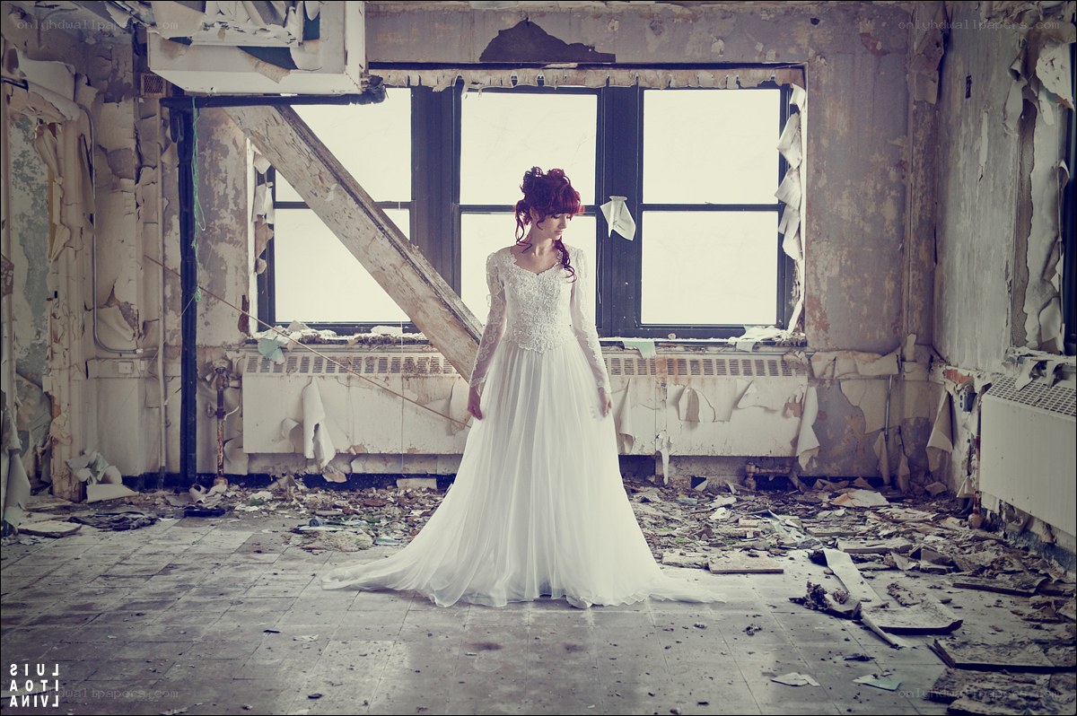bride in abandoned building