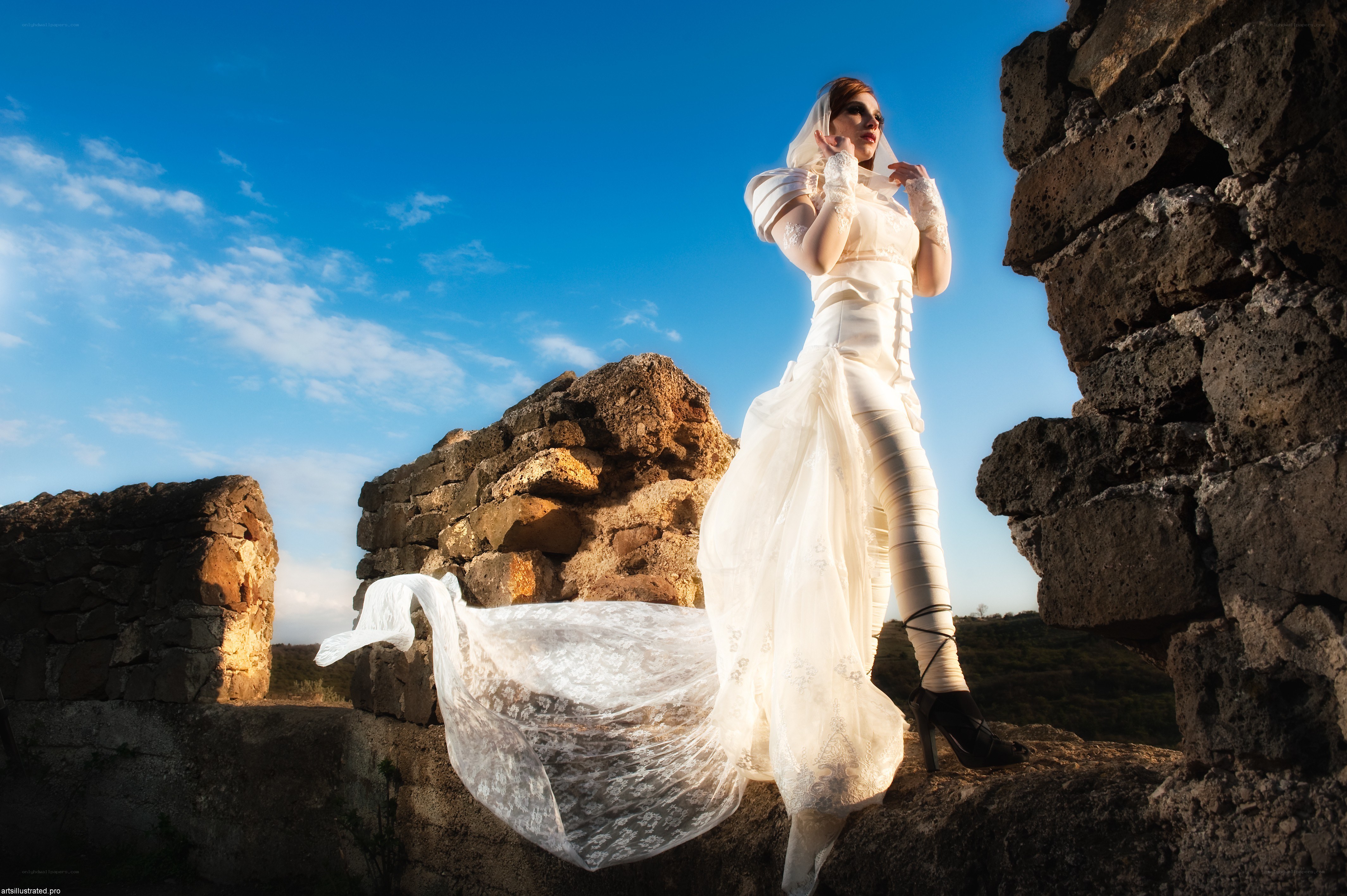 Bride in ancient ruins