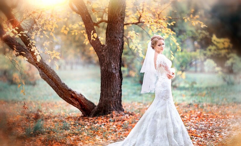 Bride in Autumn Forest