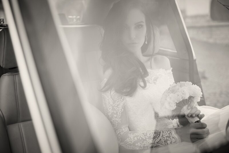 Bride in Car — Black, Dramatic
