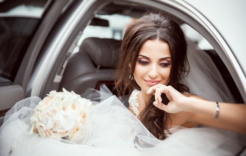 Bride in Car — White, Calm