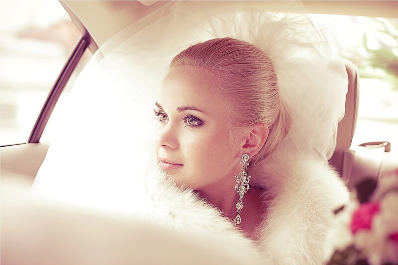 Bride in Car — White, Serene