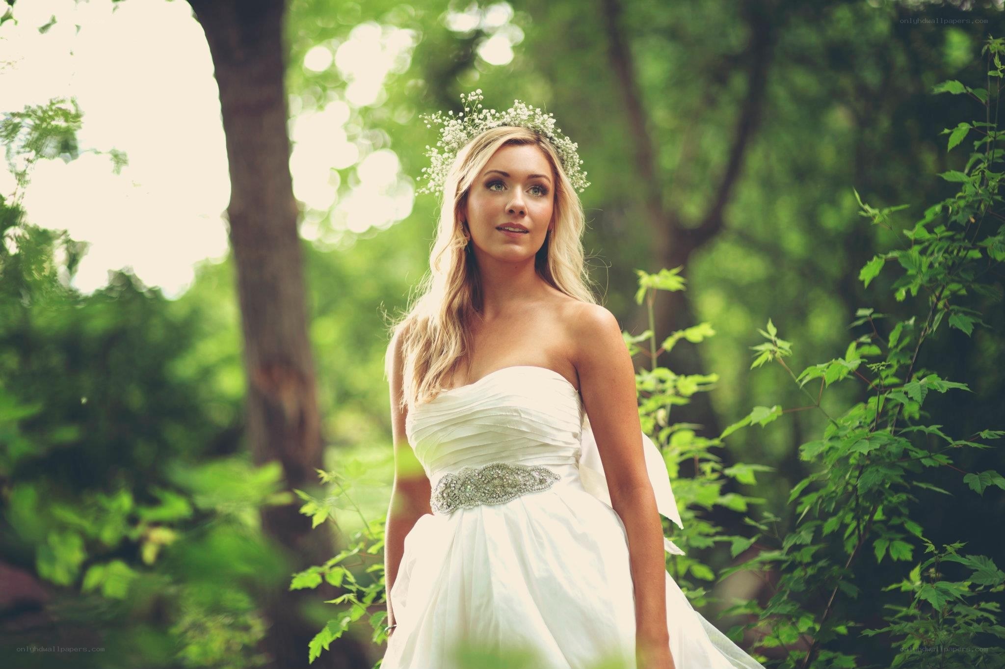 Bride in forest with floral crown