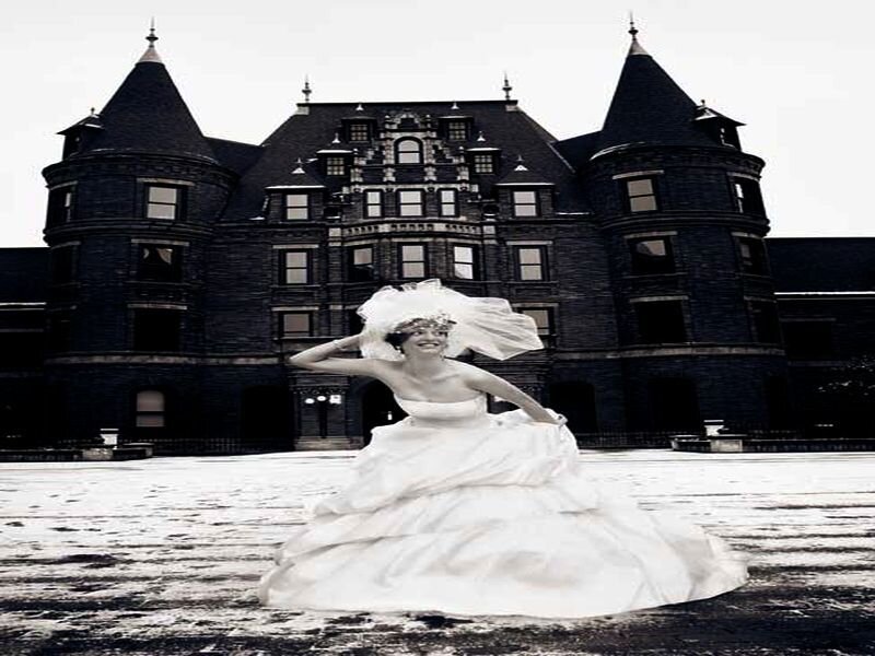 Bride in front of castle