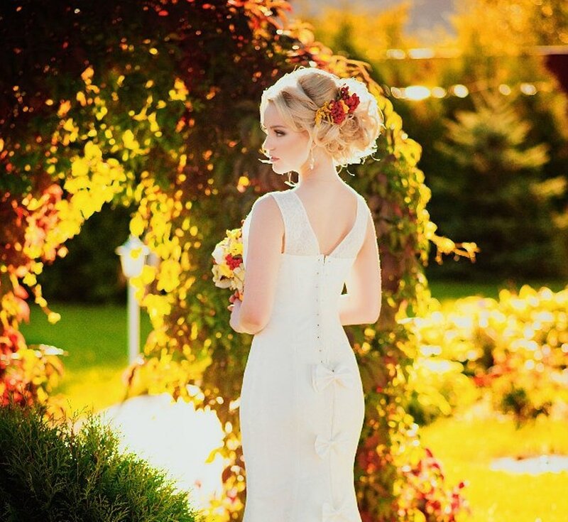 Bride in Garden — White, Serene, Sunset