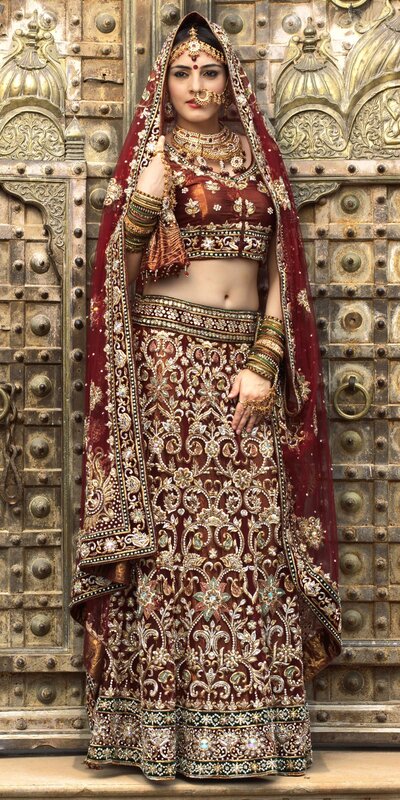 Bride in maroon lehenga