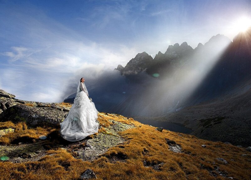 Bride in Mountain Landscape — Blue