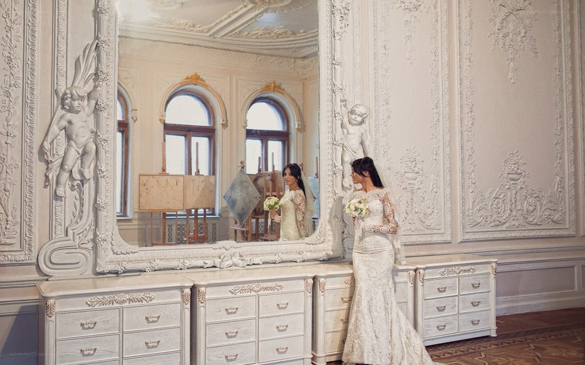 Bride in ornate room