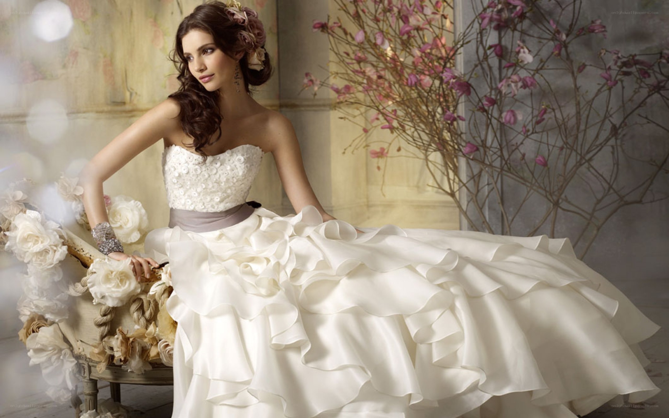 Bride in ruffled wedding gown