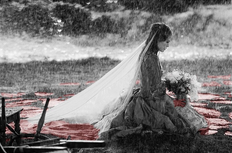 Bride in the rain
