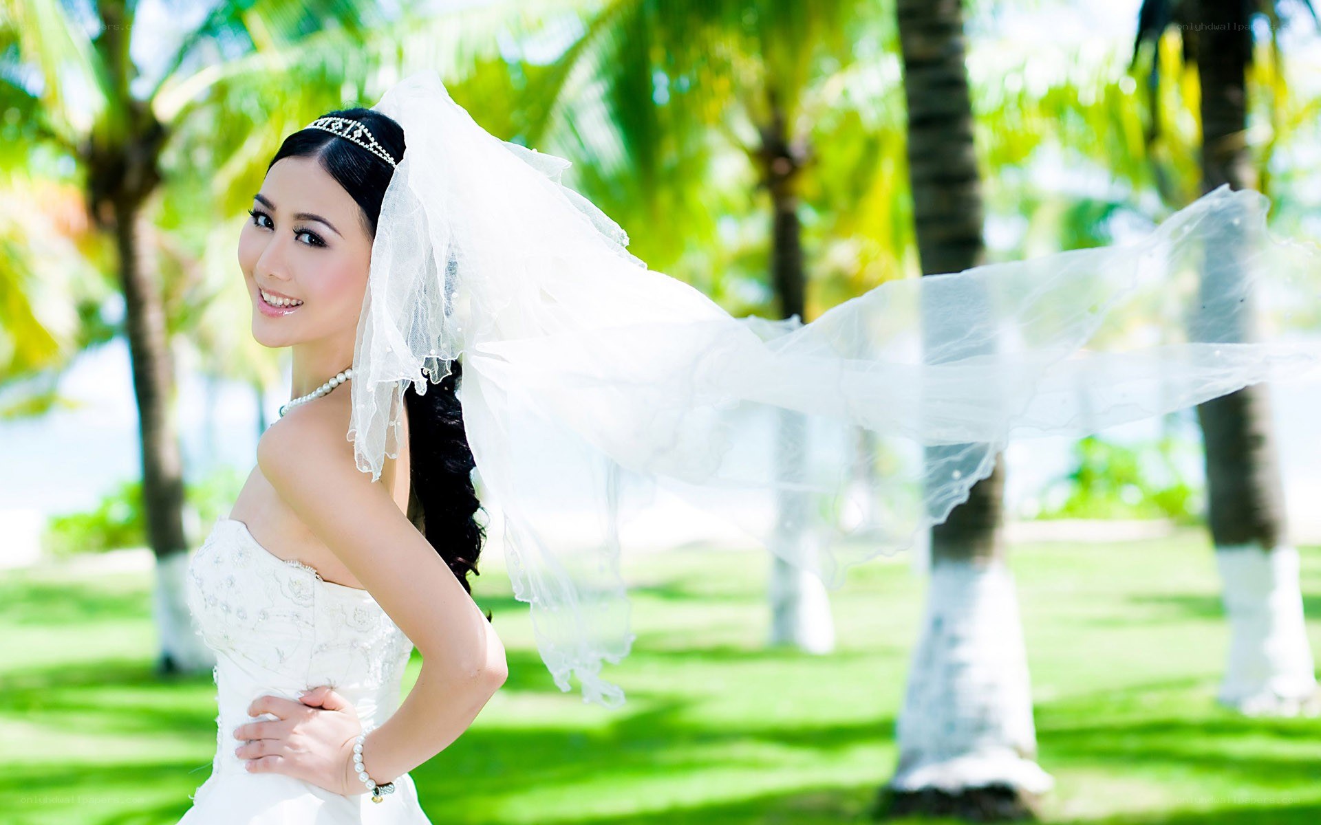 Bride in tropical setting