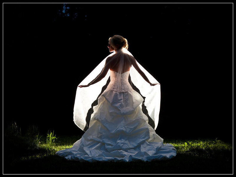 Bride in Wedding Dress — White, Dramatic, Night