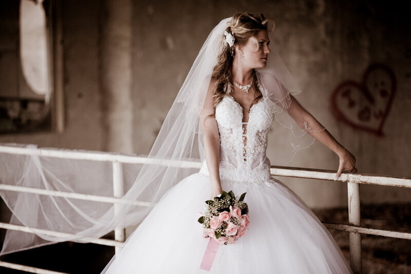 Bride in Wedding Dress — White, Dramatic