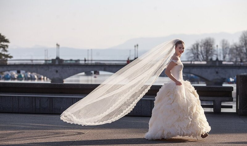 Bride in Wedding Dress — White, Serene, Afternoon, Photograph