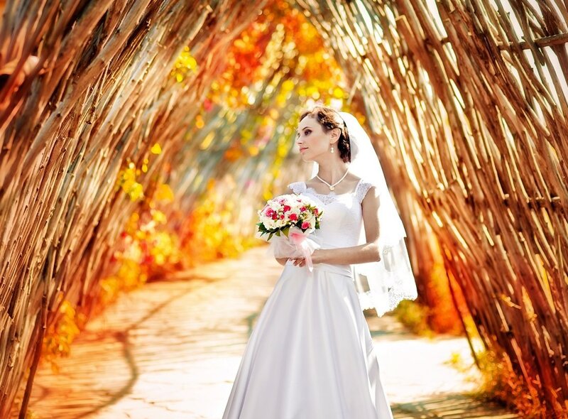 Bride in Wedding Dress — White, Serene, Autumn