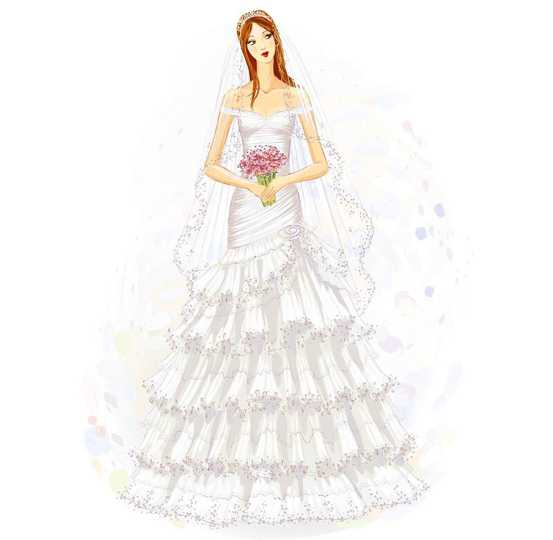 Bride in Wedding Dress — White, Serene, Illustration