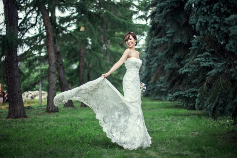 Bride in White Dress — Serene, Afternoon, Photograph, Bouquet