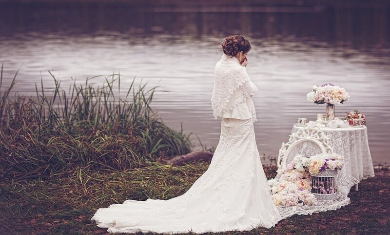 Bride in White Dress — Serene, Photograph, Table