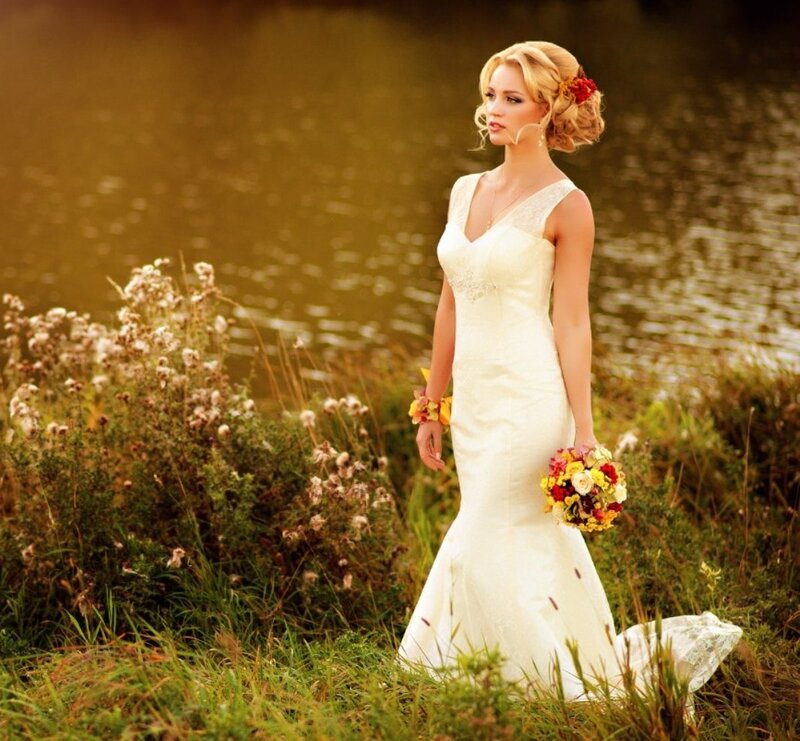 Bride in White Dress — Serene, Sunset