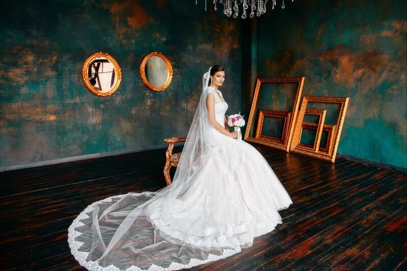 Bride in White Gown — Dramatic, Photograph