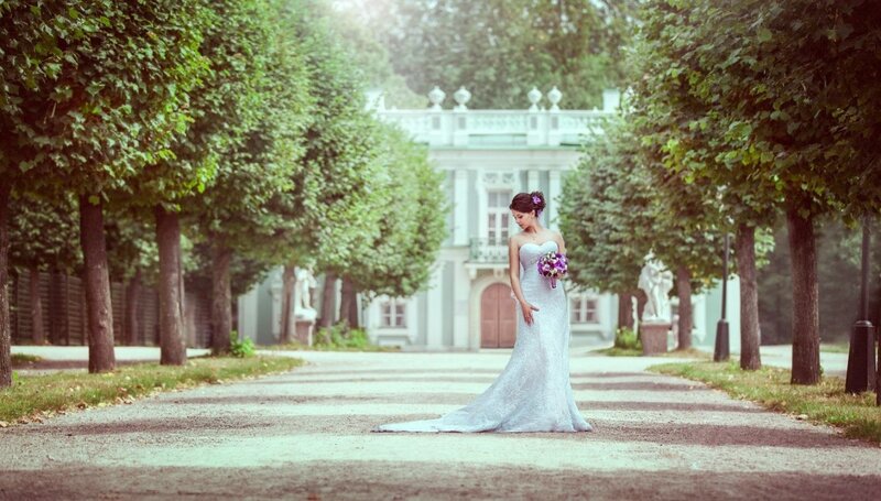 Bride in White Gown — Serene, Afternoon, Photograph, Bouquet, Trees