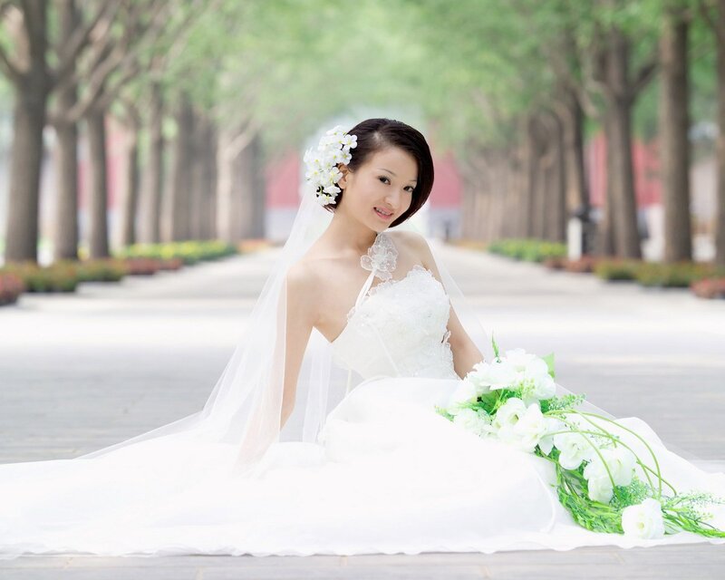 Bride in white wedding dress
