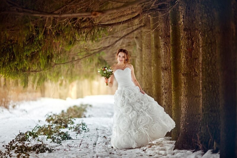 Bride in Winter Forest