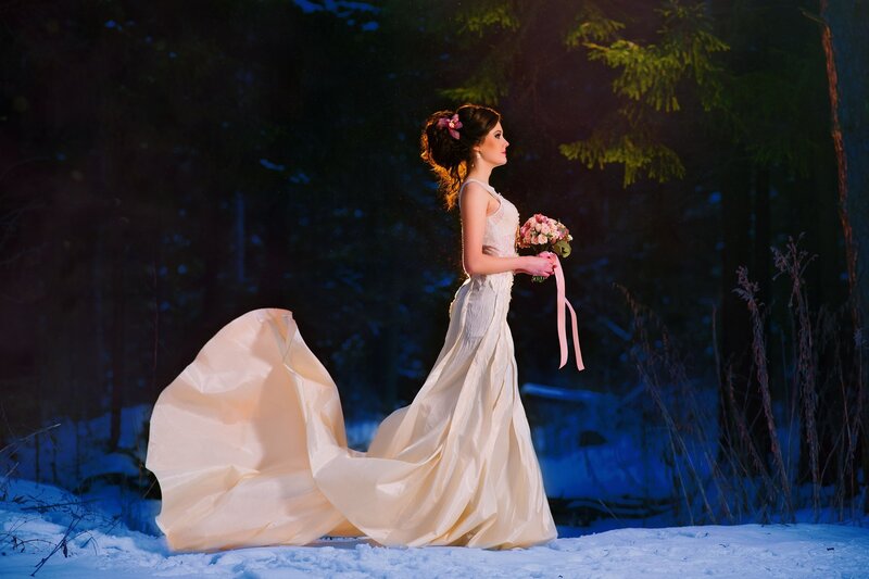 Bride in Winter Forest — White