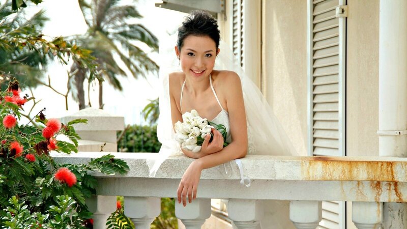 Bride on a balcony