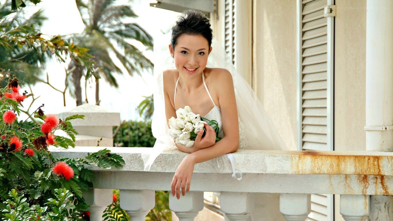 Bride on a balcony