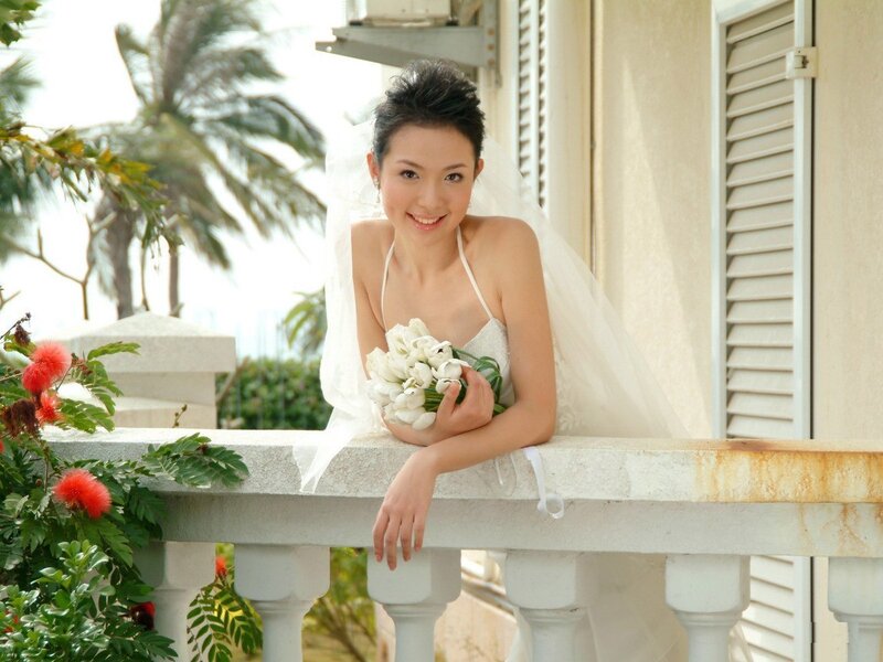 Bride on a balcony