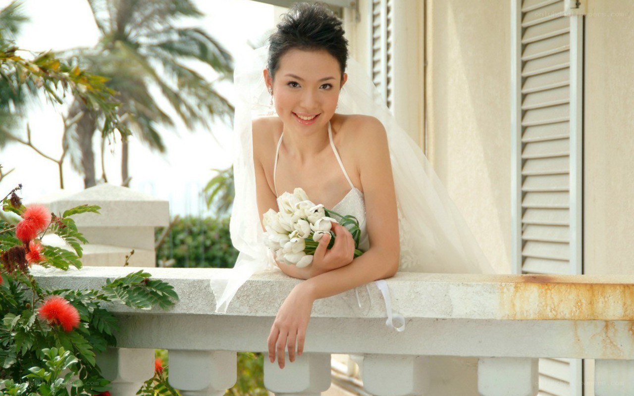 Bride on a balcony