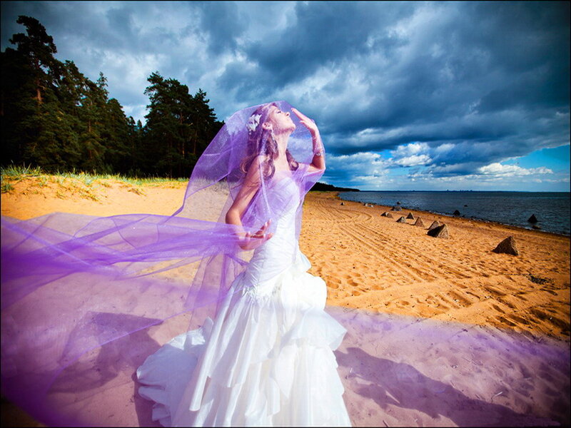 Bride on Beach — Purple