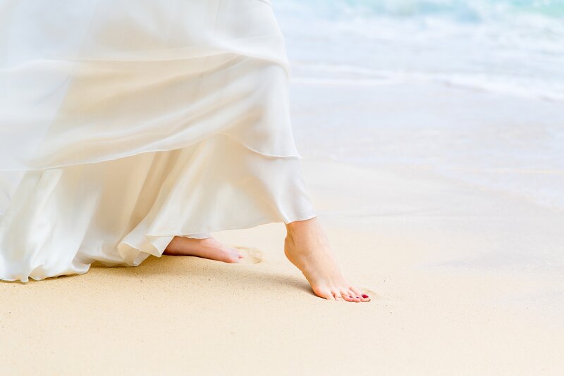 Bride on Beach — White, Serene, Afternoon, Photograph, Sand