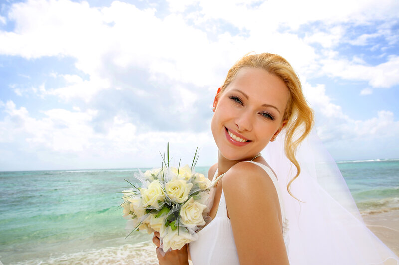 Bride on Beach — White, Serene