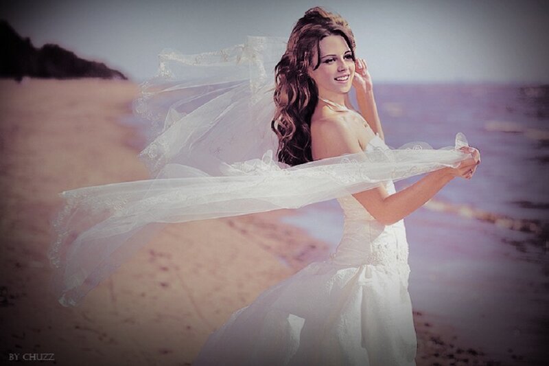 Bride on Beach — White