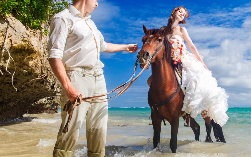 Bride on Horse at Beach