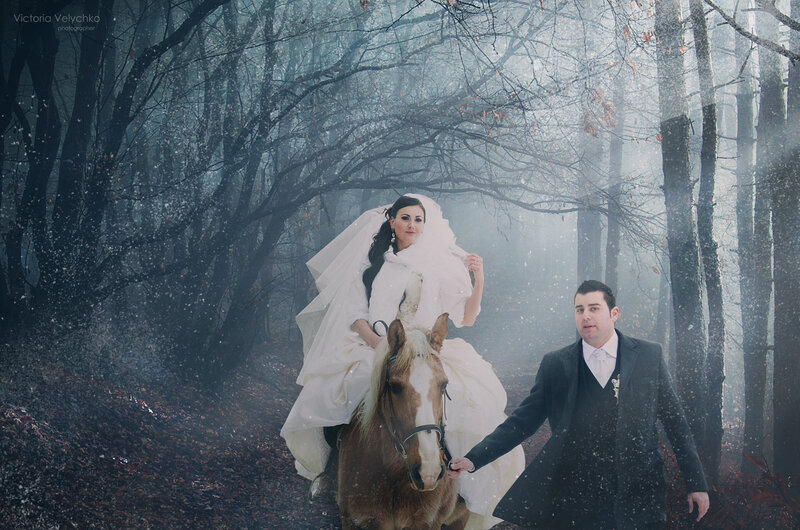 Bride on Horse with Groom