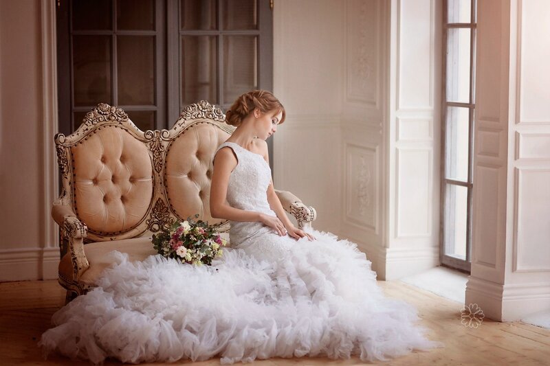 Bride on Ornate Sofa