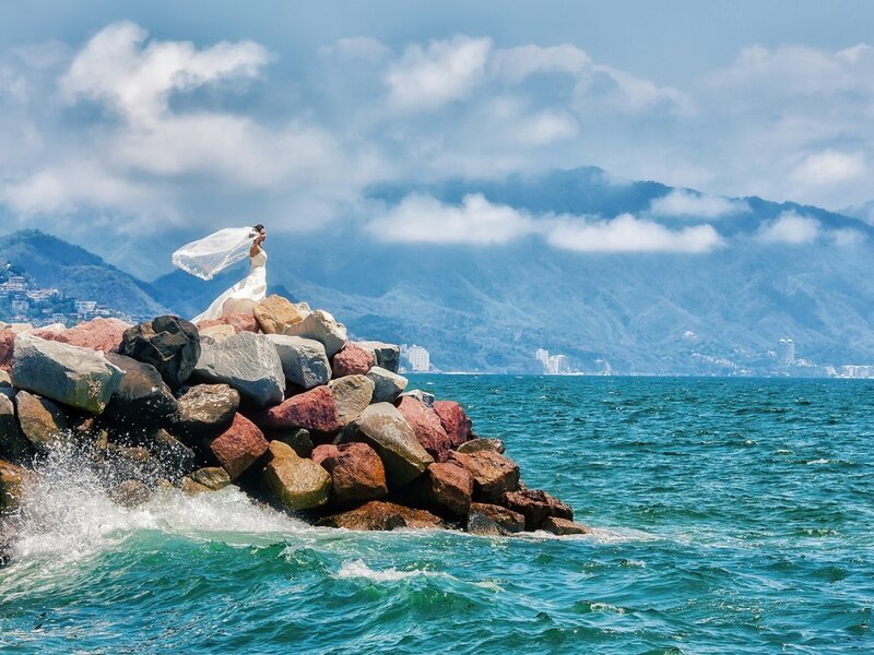 Bride on Rocky Pier — Blue