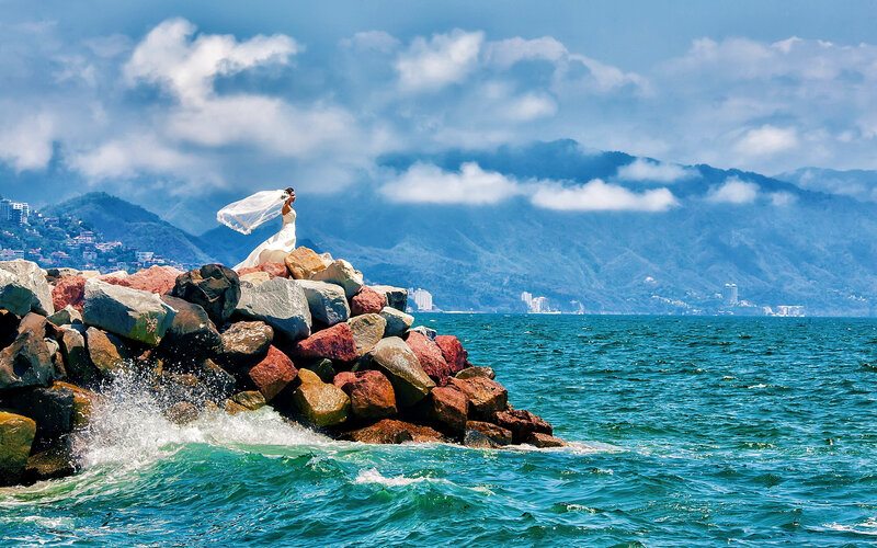 Bride on Rocky Pier