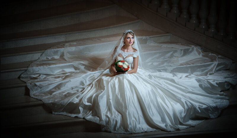 Bride on Staircase — White